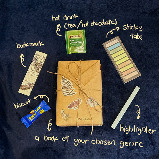the bookish haven blind date with a book + annotating set + drink + biscuit set